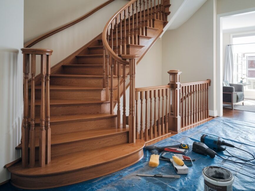 Schody przed i po procesie odnawiania